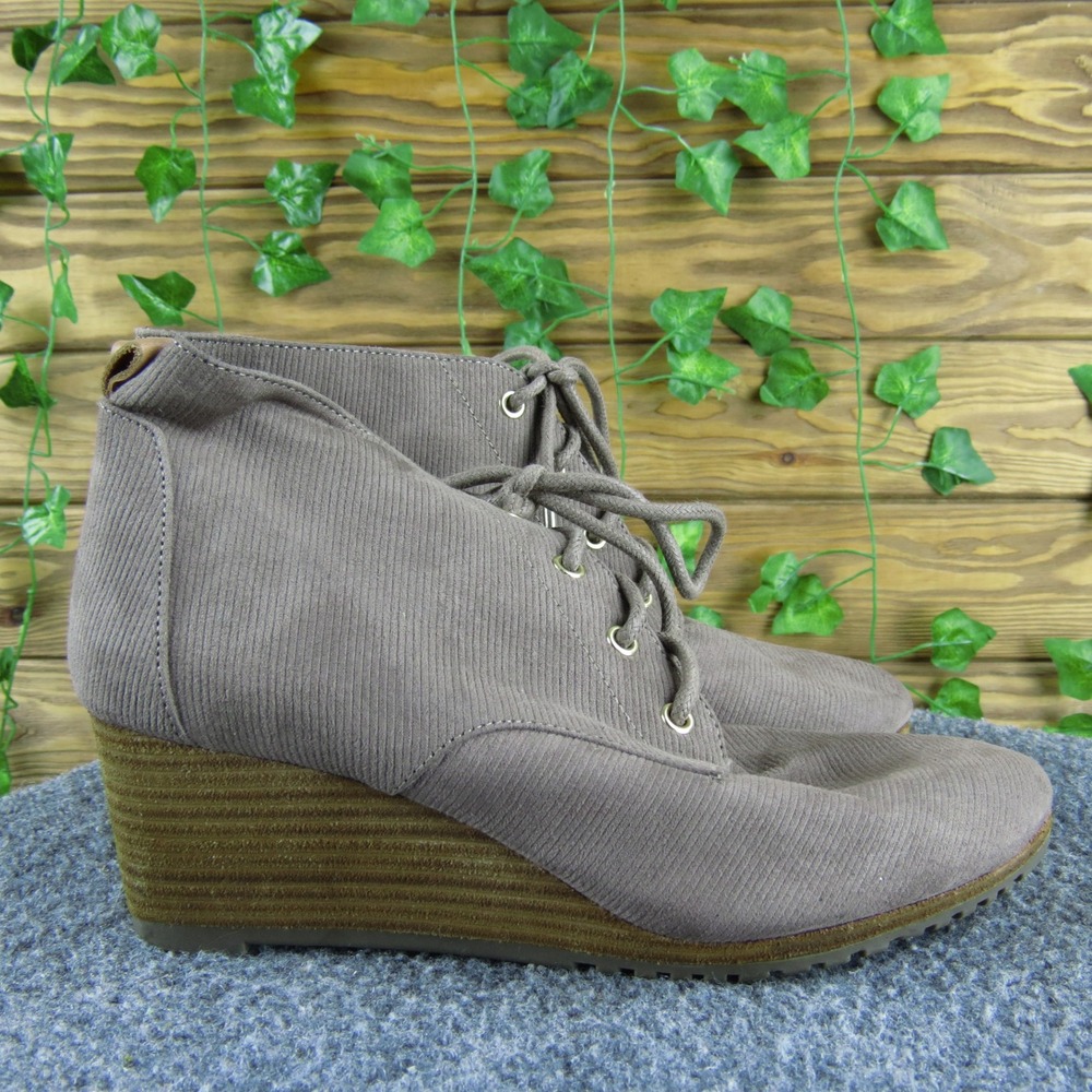 Dr. Scholl's Close Call Women 7 Taupe Fabric Lace-Up Wedge Booties Comfort Shoes - Picture 3 of 7